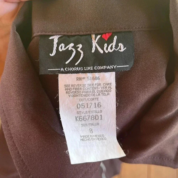 90s vintage collared zip-up brown crop top Jazz Kids/All That Jazz XXS/XS - Picture 5 of 6